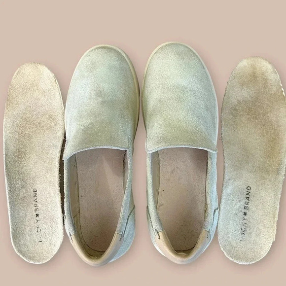 Lucky Brand Suede Leather Slip On Loafer Sneakers Women Size 8M Silver Cloud - Picture 12 of 16